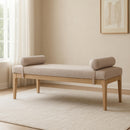  Color_Beige -- Meridian Priscilla Linen Textured Fabric Upholstered Bench IMAGE 2