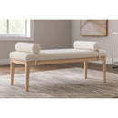  Color_Cream -- Priscilla Cream Linen Textured Fabric Upholstered Bench IMAGE 2