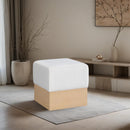  Color_Cream -- Havre Cream Velour Fur Fabric Upholstered Ottoman IMAGE 2