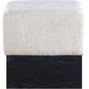  Meridian Havre Cream Velour Fur Fabric Upholstered Ottoman IMAGE 3