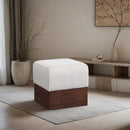  Meridian Havre Beige Velour Fur Fabric Upholstered Ottoman IMAGE 2