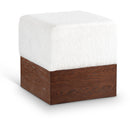  Meridian Havre Cream Velour Fur Fabric Upholstered Ottoman IMAGE 1