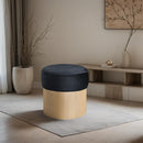  Meridian Nimes Black Velour Fur Fabric Upholstered Ottoman IMAGE 2