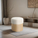  Meridian Nimes Cream Velour Fur Fabric Upholstered Ottoman IMAGE 2