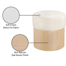  Meridian Nimes Cream Velour Fur Fabric Upholstered Ottoman IMAGE 6