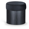  Color_Black -- Nimes Black Velour Fur Fabric Upholstered Ottoman IMAGE 1