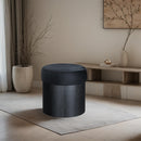  Color_Black -- Nimes Black Velour Fur Fabric Upholstered Ottoman IMAGE 2