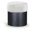  Color_Cream -- Nimes Cream Velour Fur Fabric Upholstered Ottoman IMAGE 1