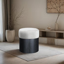  Meridian Nimes Cream Velour Fur Fabric Upholstered Ottoman IMAGE 2