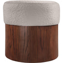  Meridian Nimes Beige Velour Fur Fabric Upholstered Ottoman IMAGE 3