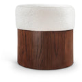  Color_Cream -- Nimes Cream Velour Fur Fabric Upholstered Ottoman IMAGE 1
