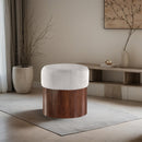  Color_Cream -- Nimes Cream Velour Fur Fabric Upholstered Ottoman IMAGE 2