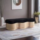  Meridian Savoy Black Velour Fur Fabric Upholstered Bench IMAGE 2