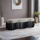  Meridian Savoy Beige Velour Fur Fabric Upholstered Bench IMAGE 2