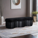  Color_Black -- Savoy Black Velour Fur Fabric Upholstered Bench IMAGE 2