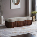  Meridian Savoy Beige Velour Fur Fabric Upholstered Bench IMAGE 2