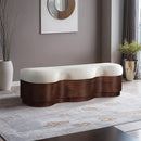  Color_Cream -- Savoy Cream Velour Fur Fabric Upholstered Bench IMAGE 2