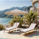  Meridian Amalfi Beige Water Resistant Fabric And Aluminum Patio Umbrella with Base Set IMAGE 2