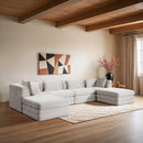  Manufacturer Color_Cream -- Stellar 152" Cream Chenille Fabric Upholstered 6 pc Modular Sectional IMAGE 2