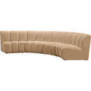  Meridian Infinity 148" Camel Velvet Upholstered 4 pc Modular Sectional IMAGE 3