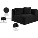 Meridian Shaggy Black Corduroy Performance Fabric Corner Chair IMAGE 10