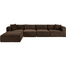  Manufacturer Color_Brown -- Shaggy 140" Brown Corduroy Performance Fabric Upholstered 5 pc Modular Sectional IMAGE 3