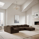  Manufacturer Color_Brown -- Shaggy 140" Brown Corduroy Performance Fabric Upholstered 6 pc Modular Sectional IMAGE 2