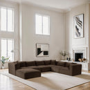  Manufacturer Color_Brown -- Shaggy 140" Brown Corduroy Performance Fabric Upholstered 7 pc Modular Sectional IMAGE 2
