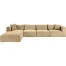  Manufacturer Color_Camel -- Shaggy 140" Camel Corduroy Performance Fabric Upholstered 5 pc Modular Sectional IMAGE 3