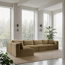  Manufacturer Color_Camel -- Shaggy 140" Camel Corduroy Performance Fabric Upholstered 5 pc Modular Sectional IMAGE 2