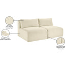  Manufacturer Color_Cream -- Shaggy 62" Cream Corduroy Performance Fabric Upholstered 2 pc Armless Modular Loveseat IMAGE 10