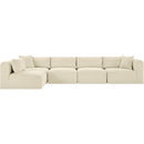  Manufacturer Color_Cream -- Shaggy 140" Cream Corduroy Performance Fabric Upholstered 5 pc Modular Sectional IMAGE 3