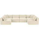  Manufacturer Color_Cream -- Shaggy 140" Cream Corduroy Performance Fabric Upholstered 6 pc Modular Sectional IMAGE 6