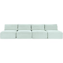  Manufacturer Color_Mint -- Shaggy 124" Mint Corduroy Performance Fabric Upholstered 4 pc Armless Modular Sofa IMAGE 3