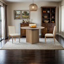  Color_Natural -- Corvina 46.5" Natural Travertine Sintered Stone Top And Oak Veneer Base Dining Table IMAGE 2