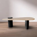  Meridian Taverna Natural Travertine Top And Oak Wood Base Coffee Table IMAGE 2