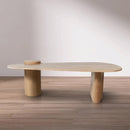 Meridian Taverna Natural Travertine Top And Oak Wood Base Coffee Table IMAGE 2