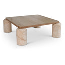  Meridian Ferrara Beige Marble Base And Oak Wood Top Coffee Table IMAGE 1