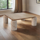  Meridian Ferrara Beige Marble Base And Oak Wood Top Coffee Table IMAGE 2