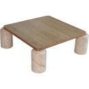  Meridian Ferrara Beige Marble Base And Oak Wood Top Coffee Table IMAGE 3