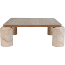  Meridian Ferrara Beige Marble Base And Oak Wood Top Coffee Table IMAGE 4