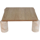  Meridian Ferrara Beige Marble Base And Oak Wood Top Coffee Table IMAGE 5