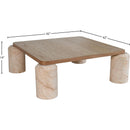  Meridian Ferrara Beige Marble Base And Oak Wood Top Coffee Table IMAGE 8