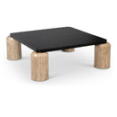  Meridian Ferrara Natural Oak Wood Top And Travertine Base Coffee Table IMAGE 1