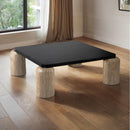  Meridian Ferrara Natural Oak Wood Top And Travertine Base Coffee Table IMAGE 2