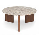  Meridian Varenna Beige Marble Top And Acacia Wood Base Coffee Table IMAGE 1
