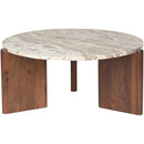  Meridian Varenna Beige Marble Top And Acacia Wood Base Coffee Table IMAGE 3