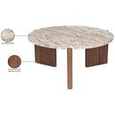  Meridian Varenna Beige Marble Top And Acacia Wood Base Coffee Table IMAGE 7