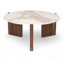  Meridian Varenna Cream Marble Top And Acacia Wood Base Coffee Table IMAGE 1