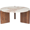  Meridian Varenna Cream Marble Top And Acacia Wood Base Coffee Table IMAGE 3